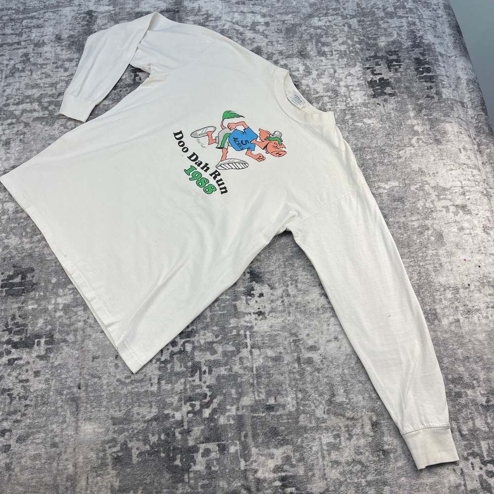 Vtg 1988 Doo Dah Run Pasadena Long Sleeve Shirt XL Thrashed 80s White Cotton